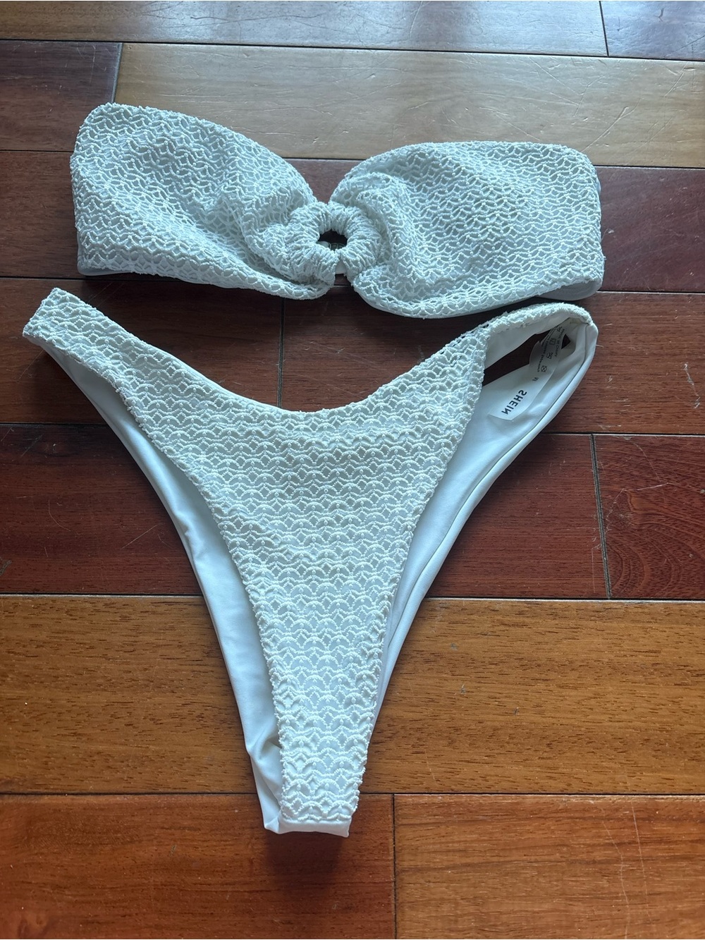 SHEIN White Textured Bandeau Bikini Set